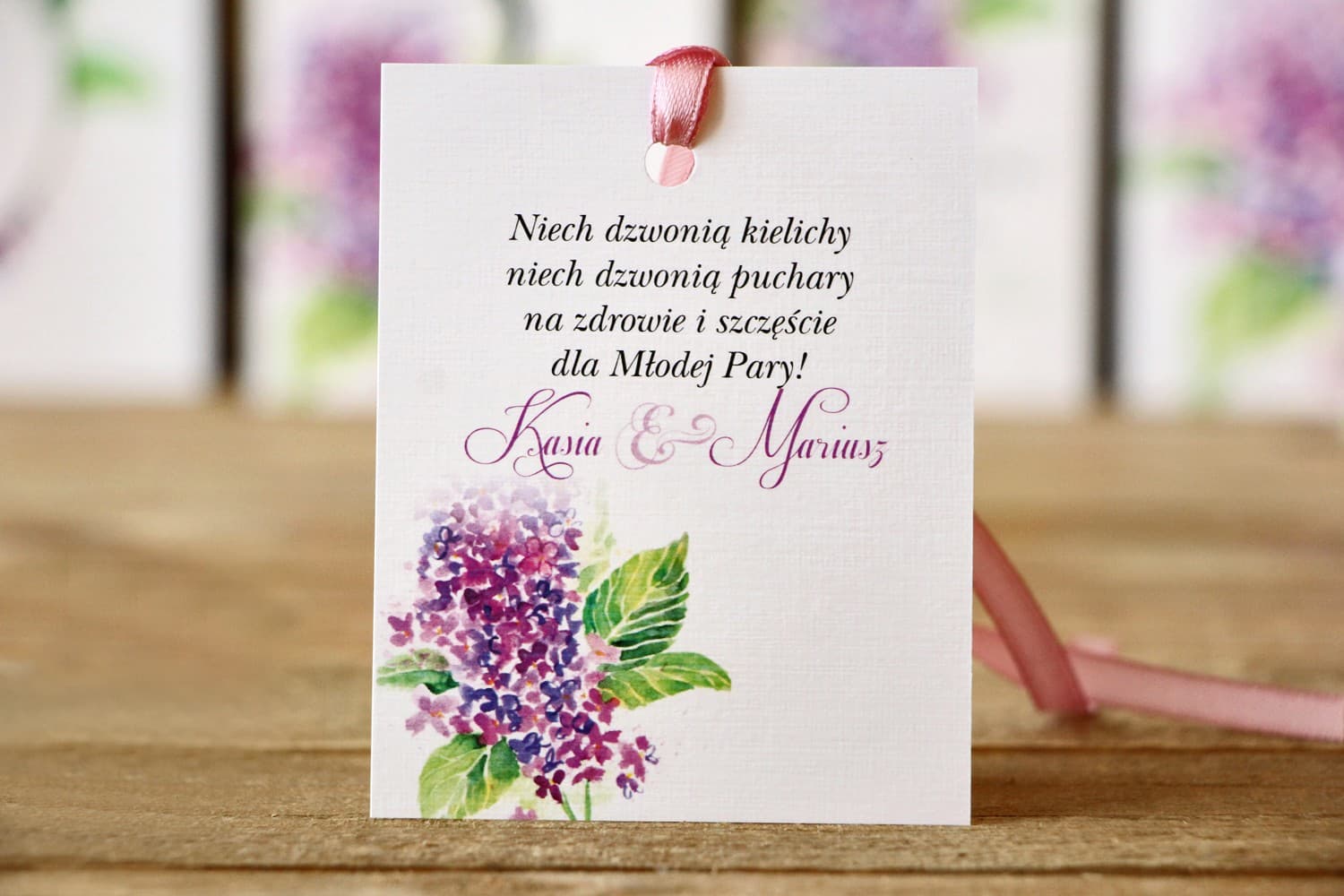 Purple Lilac Wedding Alcohol Tags | Personalized Watercolor Bottle Tags | Painted Flowers No. 4