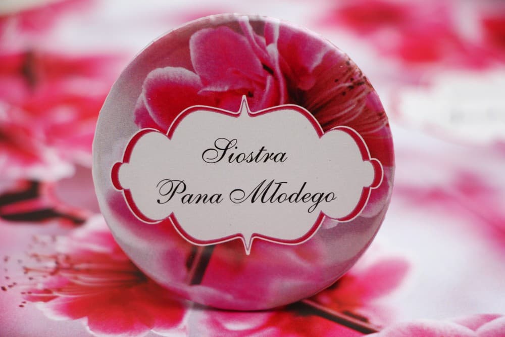 Pink Cherry Blossom Wedding Badges & Guest ID Pins | Wedding Favours Floral Button Pins | Felicja Design 12