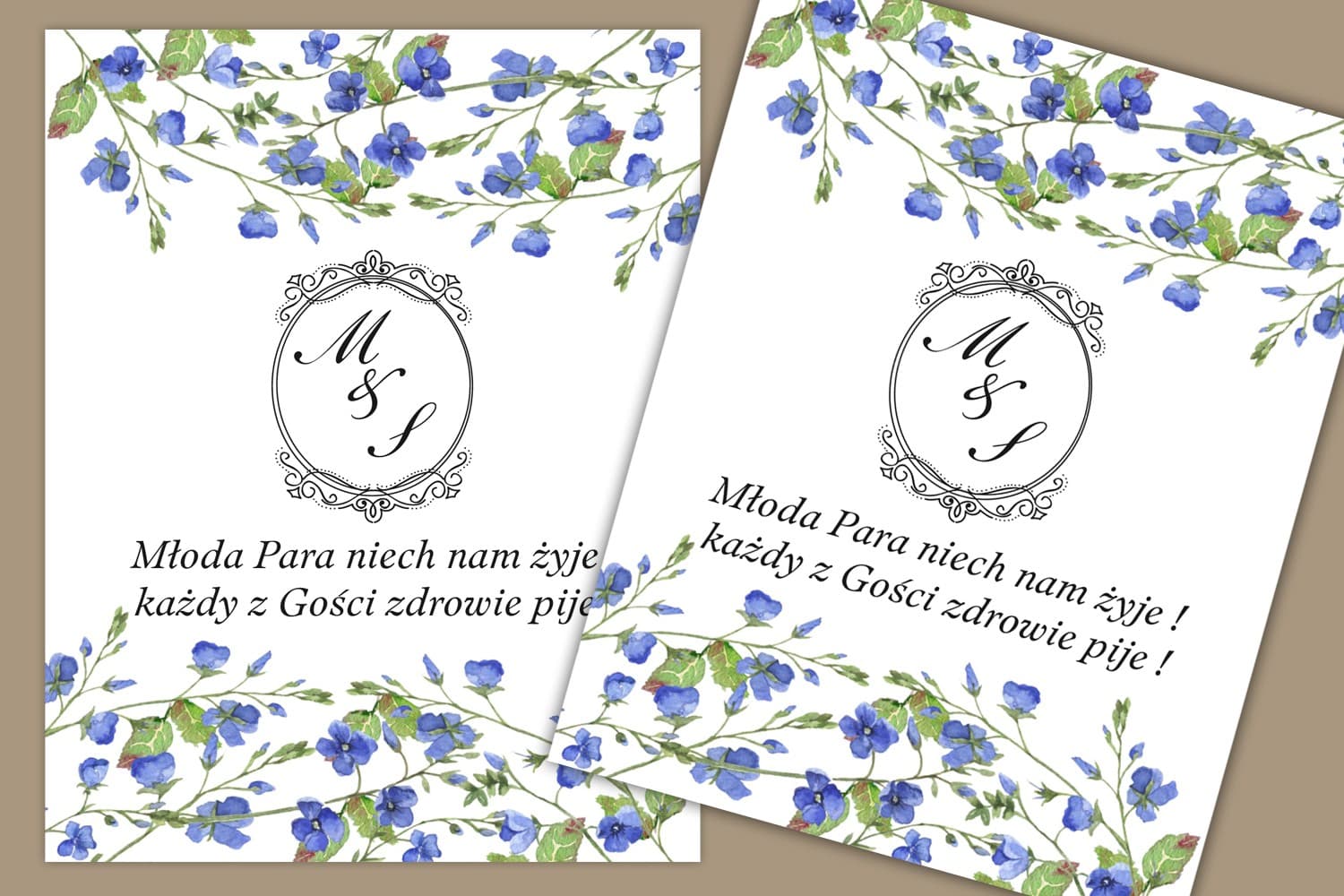 Blue Floral Wedding Vodka Labels | Personalized Wedding Alcohol Stickers | Sorento Design 4