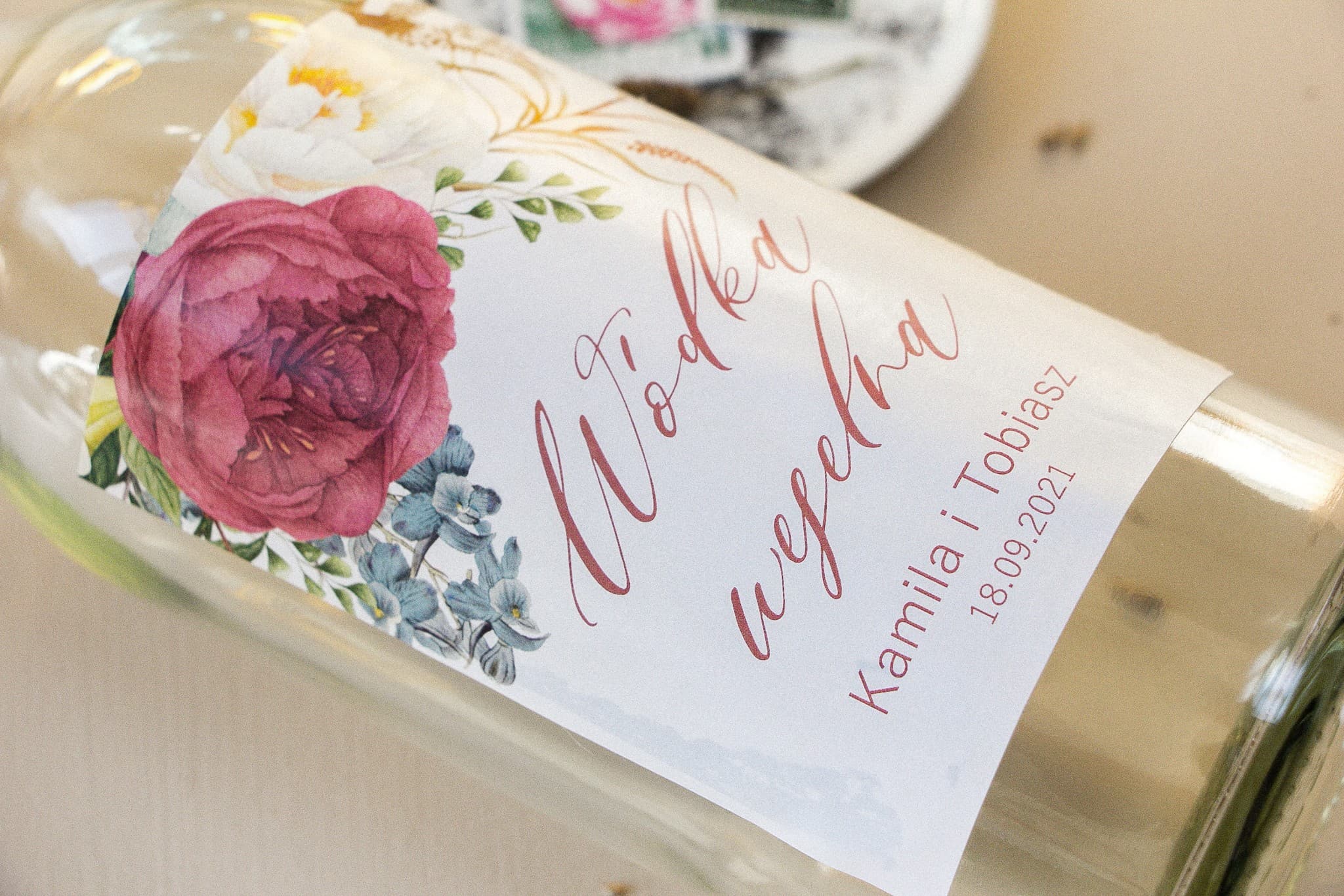 Peony Wedding Vodka Labels | Personalized Alcohol Stickers | Opal No. 10