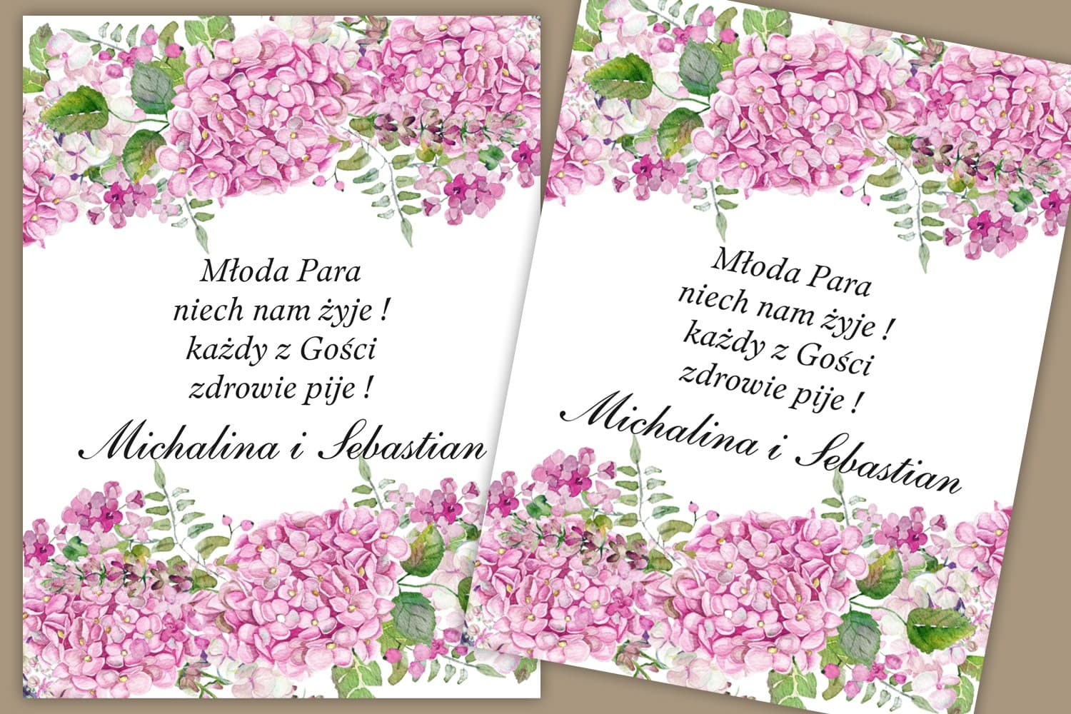 Pink Hydrangea Wedding Vodka Labels | Personalized Wedding Alcohol Stickers | Sorento No. 6