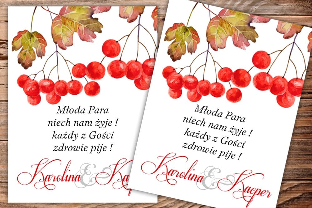 Autumn Rowanberry Bottle Labels | Personalized Wedding Vodka Stickers | Watercolours No. 12