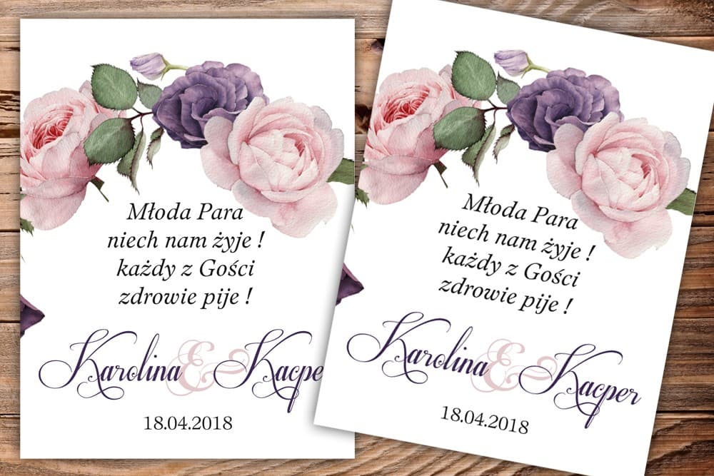 Rose Wedding Vodka Labels, Bottle Stickers | Personalized Wedding Labels | Watercolours No. 16