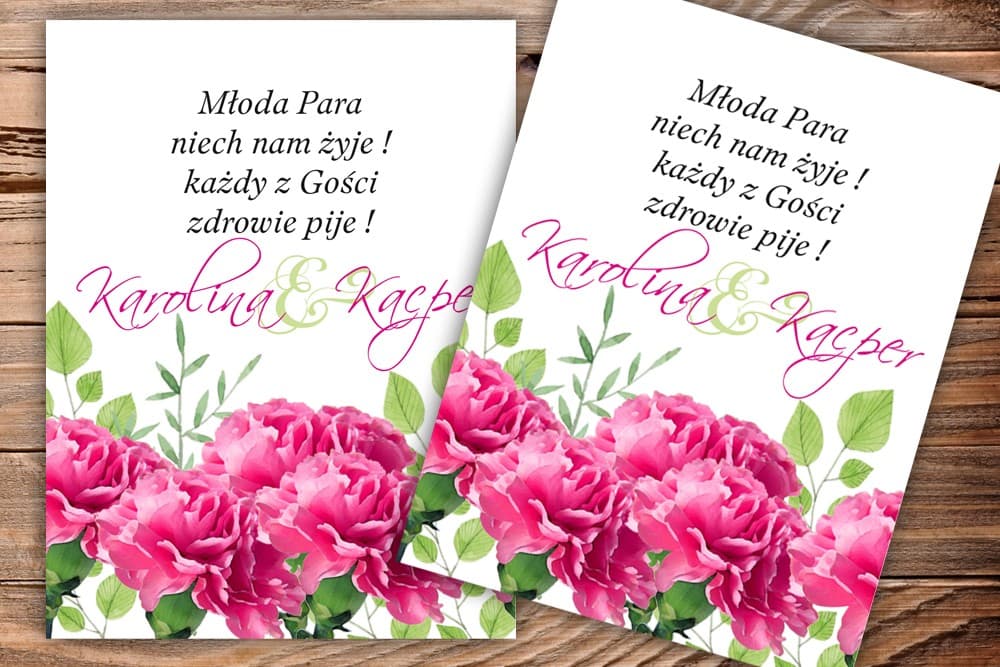 Wedding Vodka Labels with Pink Carnations | Personalized Alcohol Stickers | Watercolours No. 18