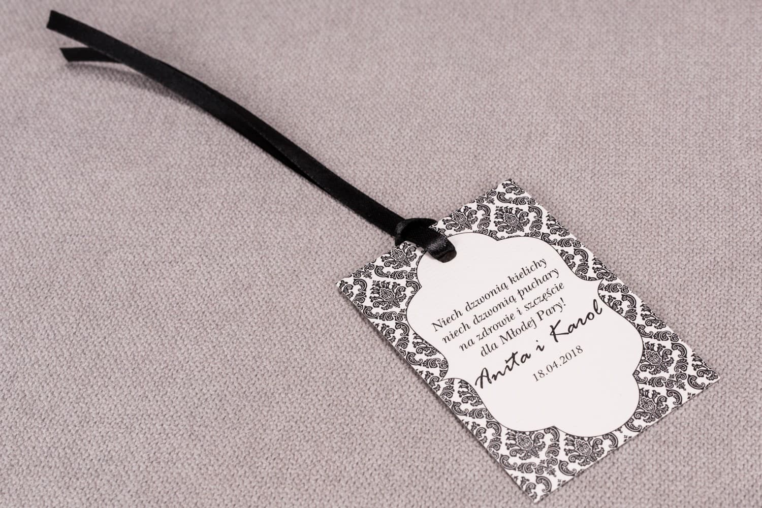 Elegant Wedding Vodka Tags with Black Ornament | Alcohol Bottle Tags | Madras No. 1