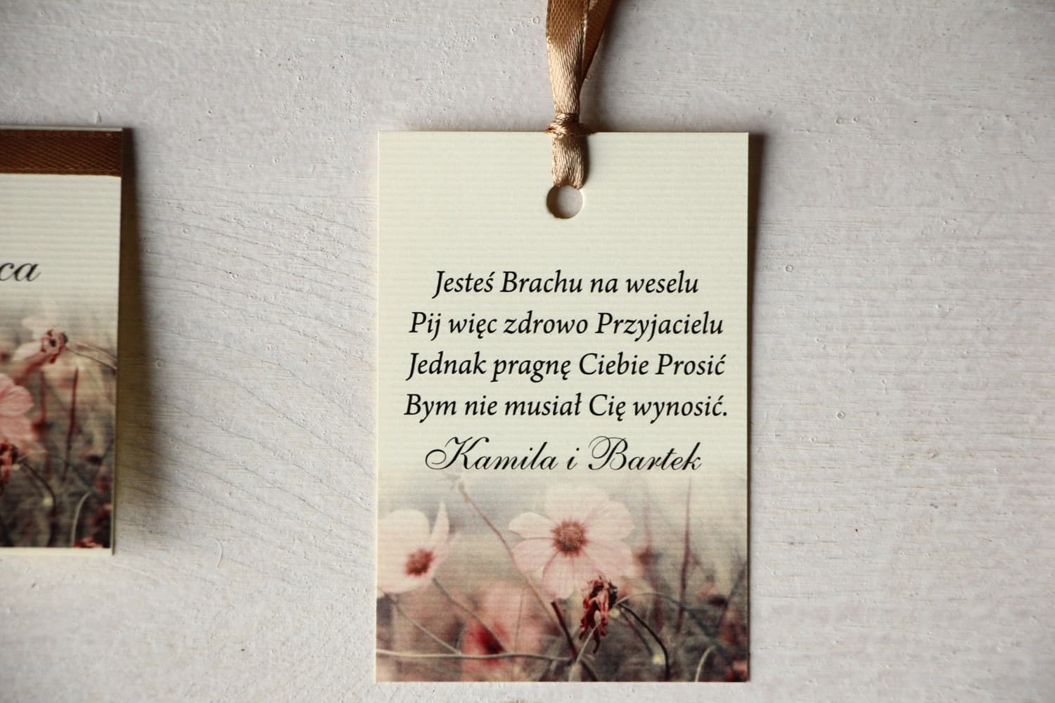 Autumn Wedding Bottle Tags Floral | Cream & Brown Personalized Alcohol Labels | Magnet No. 5