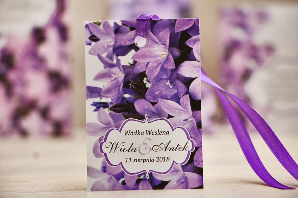 Purple Bellflower Wedding Bottle Tags, Spring Style | Personalized Alcohol Labels | Felicja No. 14