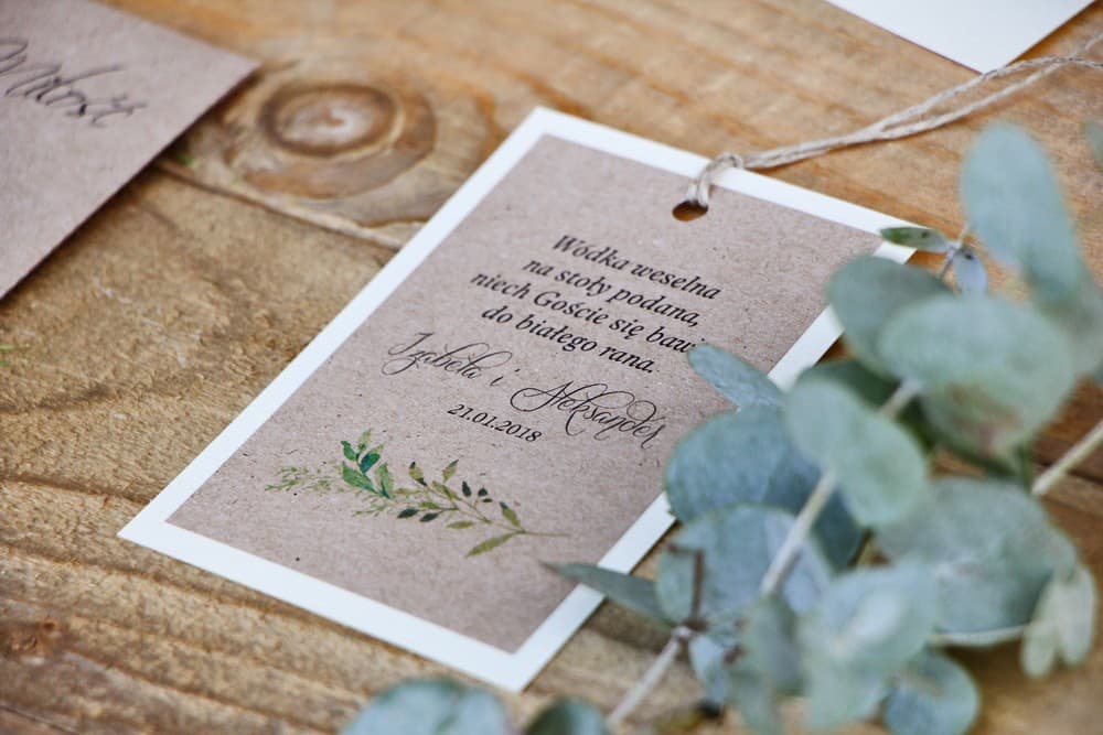Eco Wedding Alcohol Tags with Green Twigs, Personalized Poems | Rustic Bottle Tags | Margaret No. 7