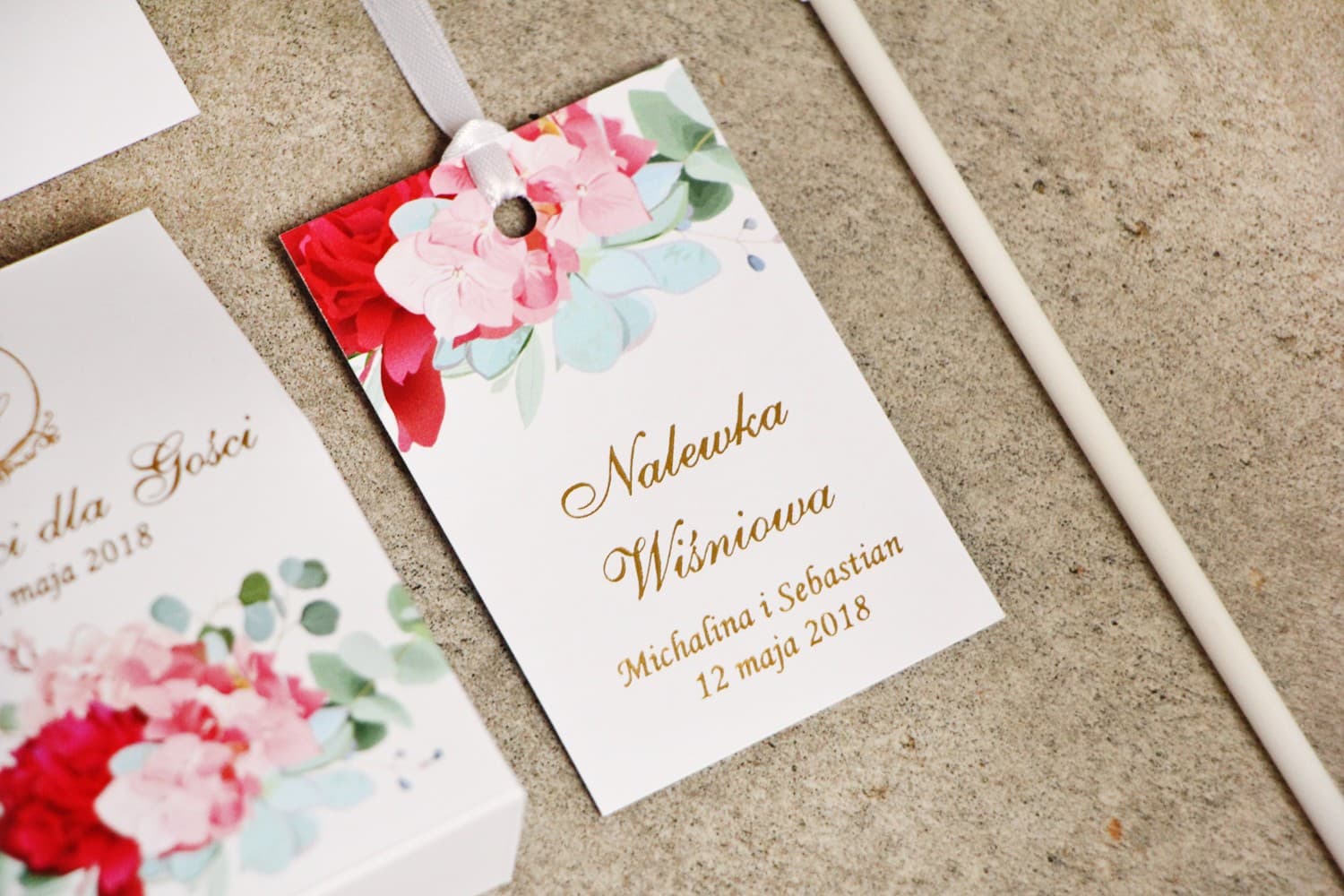 Gold Foiled Peony Wedding Bottle Tags | Elegant Vodka Labels | Sorento No. 14