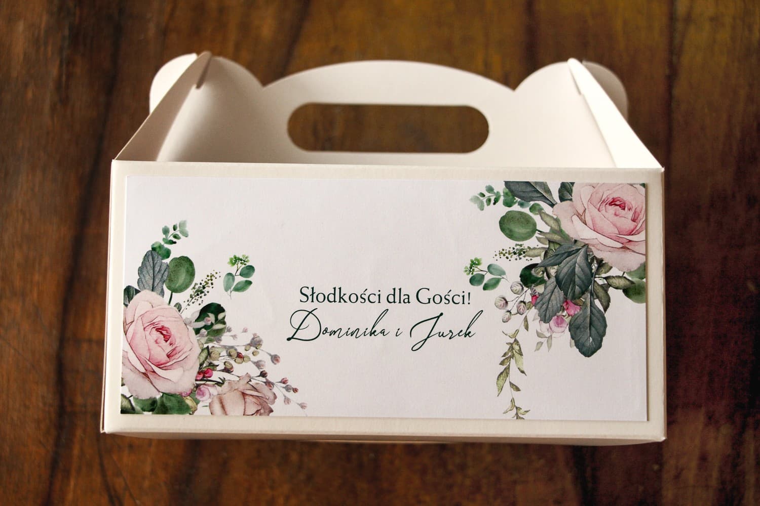 Wedding Cake Boxes with Handle, Eucalyptus and Roses | Wedding Favours | Delize No. 4
