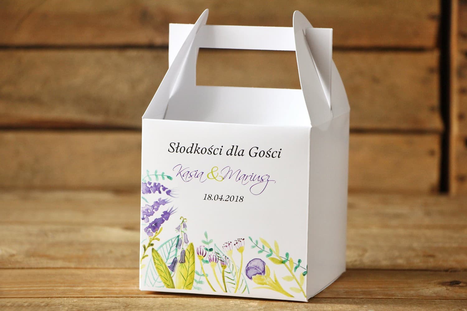 Purple Watercolor Wildflowers Wedding Cake Boxes | Personalized Wedding Favours | Painted Flowers No. 22