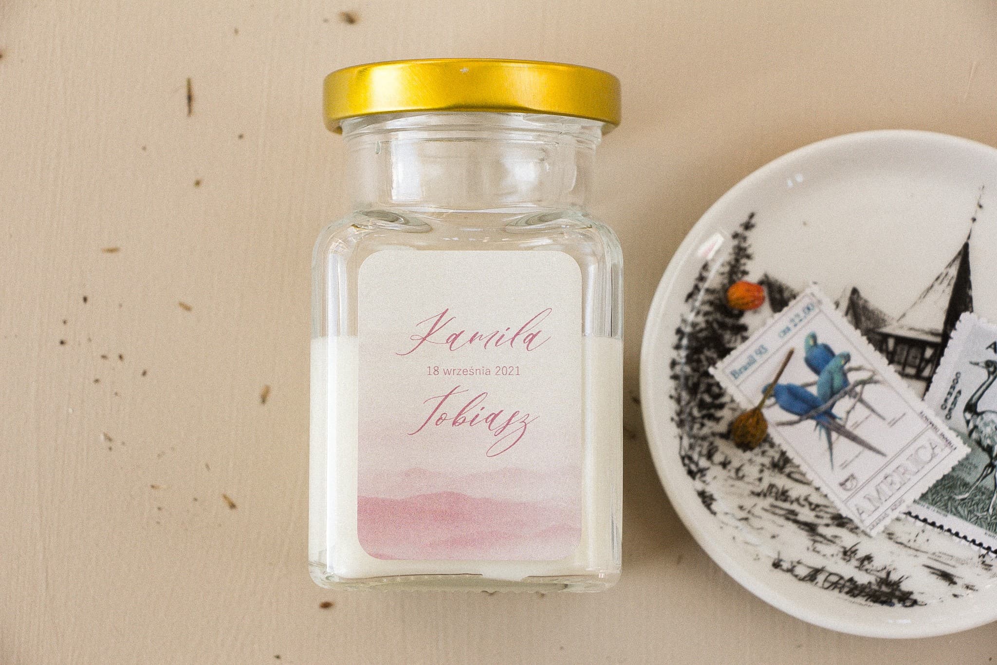 Opal No. 5 Scented Candle – Pink Watercolor Wedding Favour