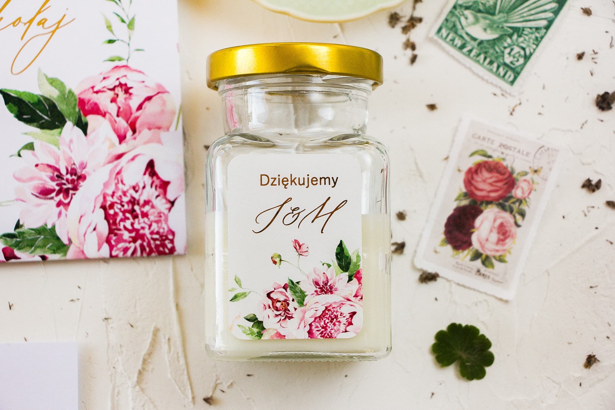 Scented Candle Serenity No. 3 – Gold Foiled Peony Wedding Favours