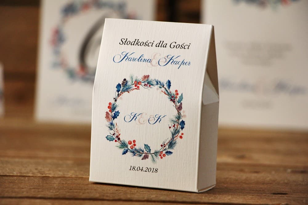 Winter Favour Boxes with Holly Motif | Wedding Guest Favours | Watercolours No. 15
