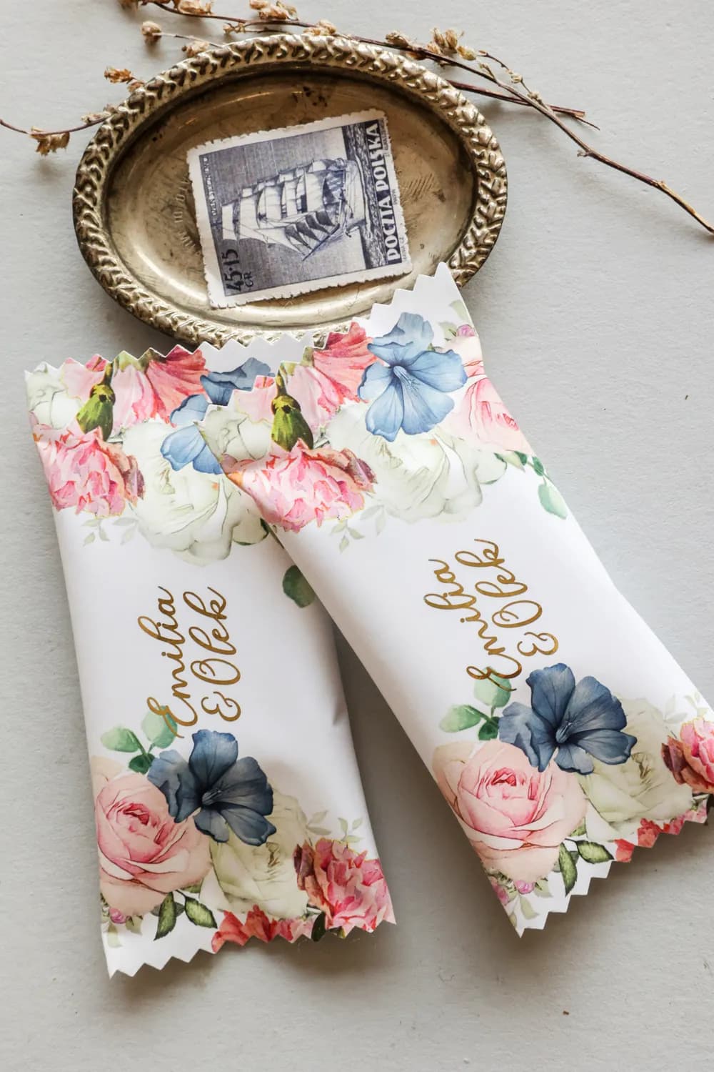 Wedding Favour Chocolates – Gilded with Watercolor Flowers Rubin No. 14