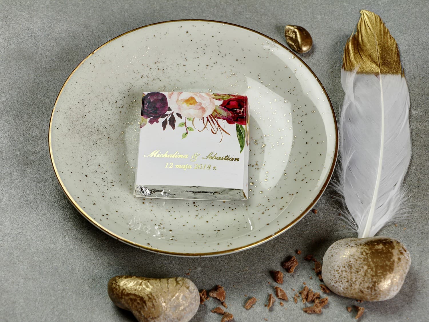 Burgundy Peony Wedding Chocolates | Personalized Guest Favours | Sorento No. 7