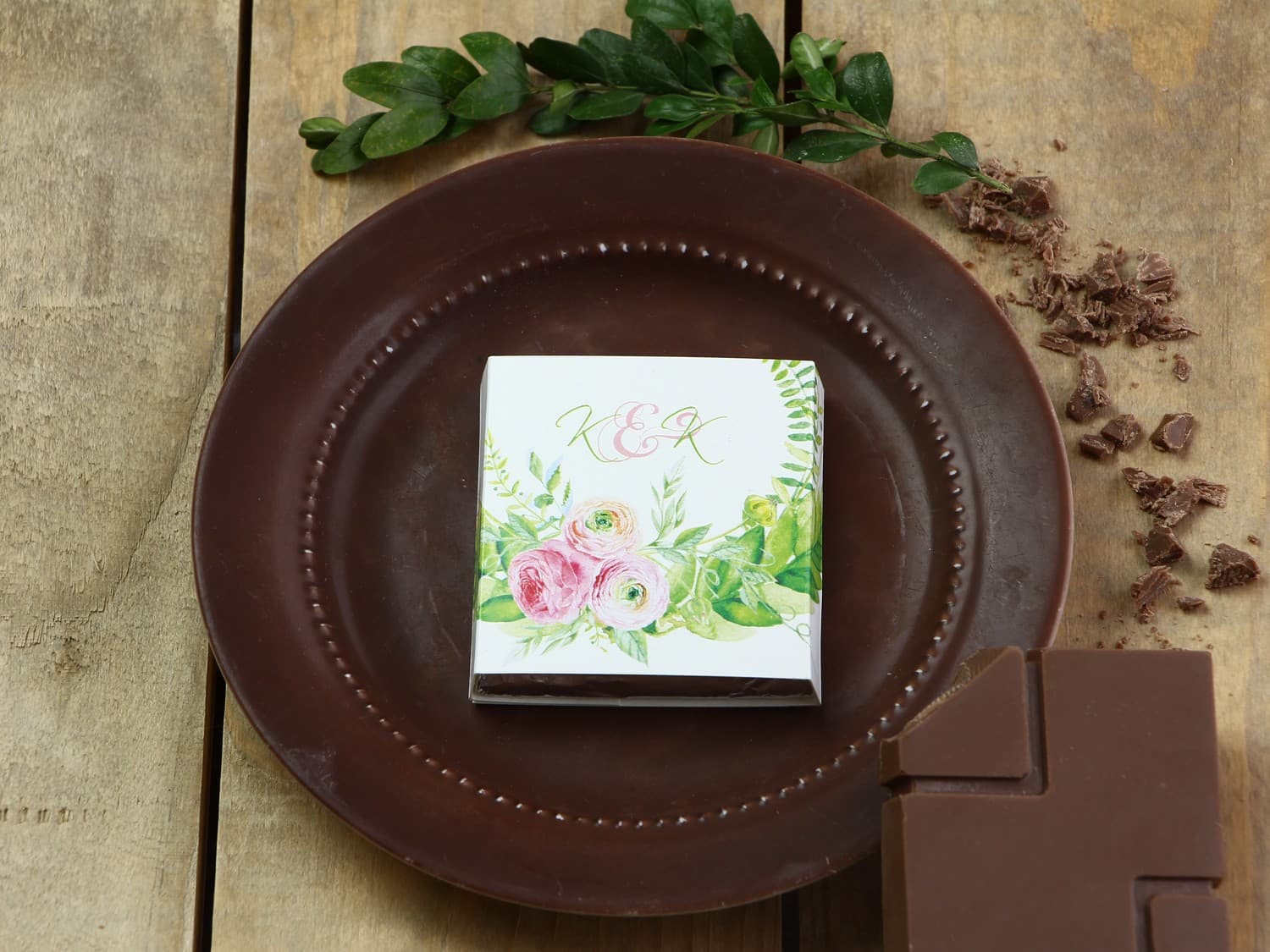 Green Branches Wedding Favour Chocolates | Personalized Wedding Gifts | Watercolours No. 22