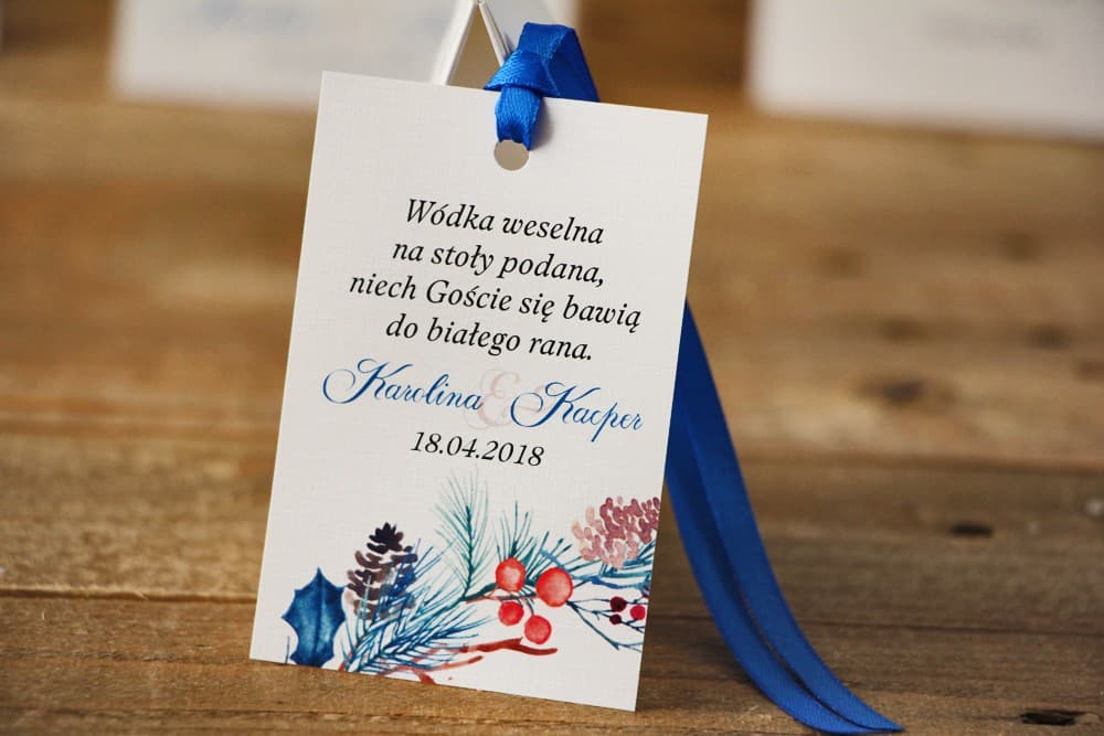 Winter Wedding Favour Tags with Holly and Branches | Vodka Bottle Tags | Watercolour No. 15