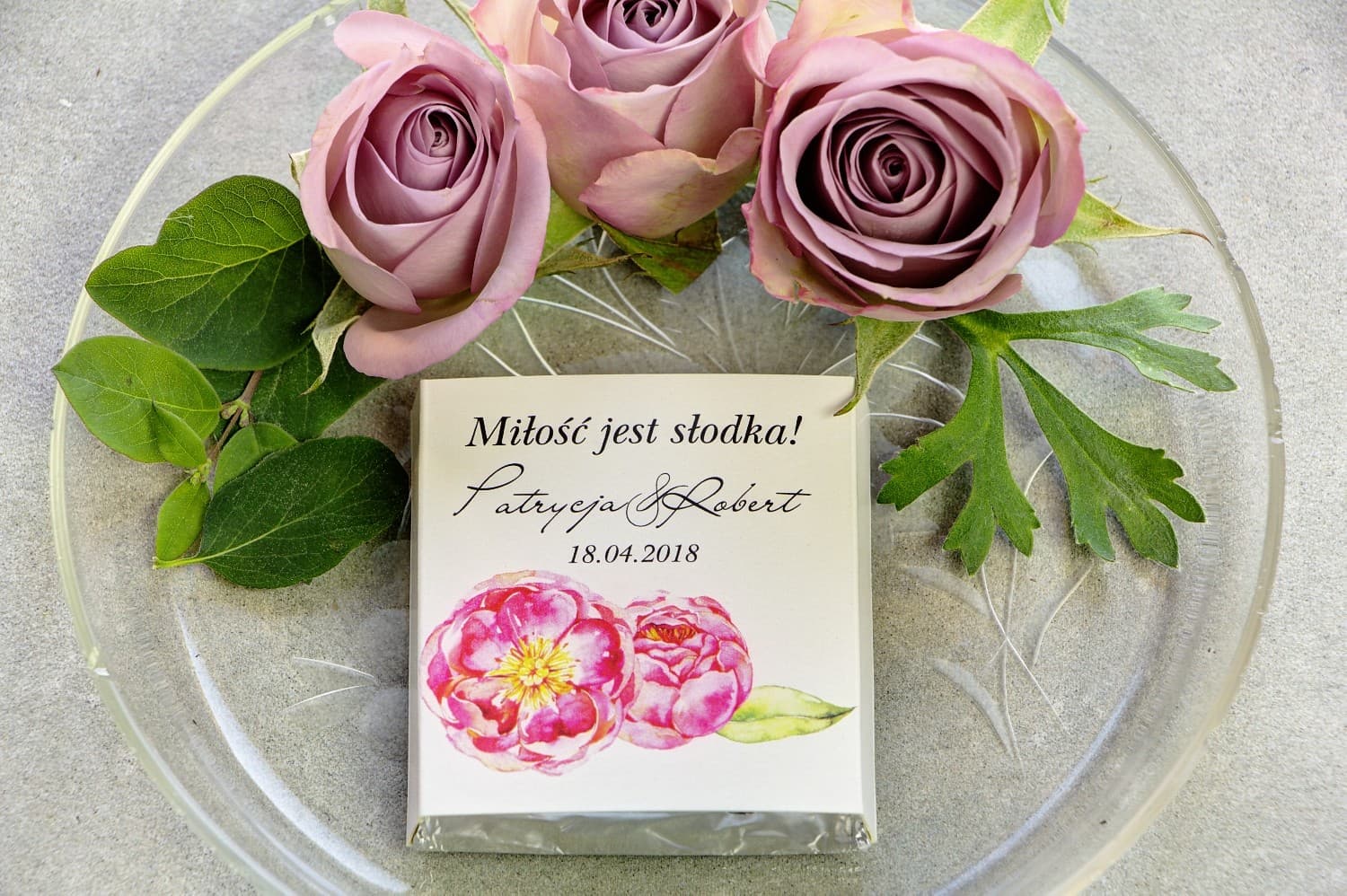 Personalised Wedding Chocolates with Peonies | Wedding Favours | Pistacjowe No. 6