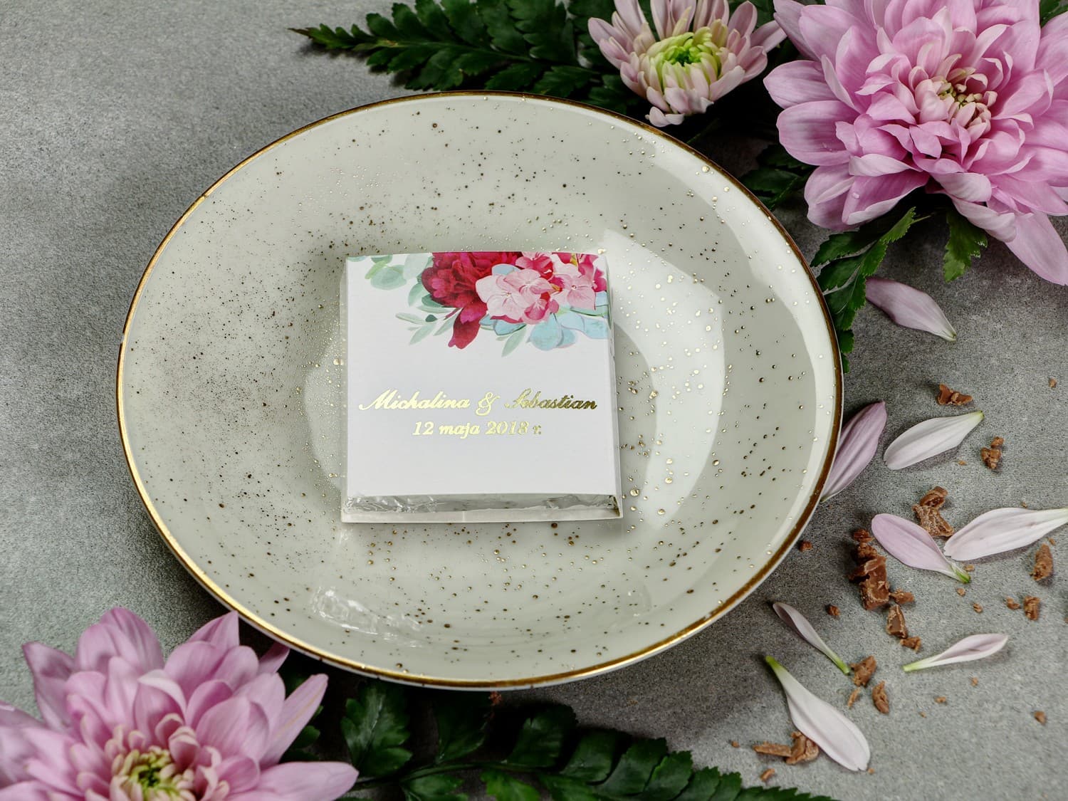 Gold Foiled Wedding Chocolates with Peonies | Wedding Favours, Sweet Gifts | Sorento No. 14