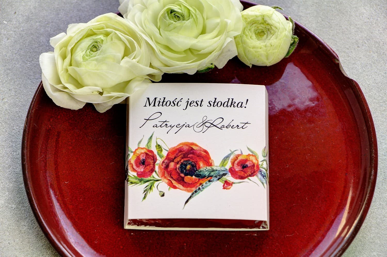 Poppy Motif Wedding Chocolates | Personalized Wedding Favours | Pistachio No. 19