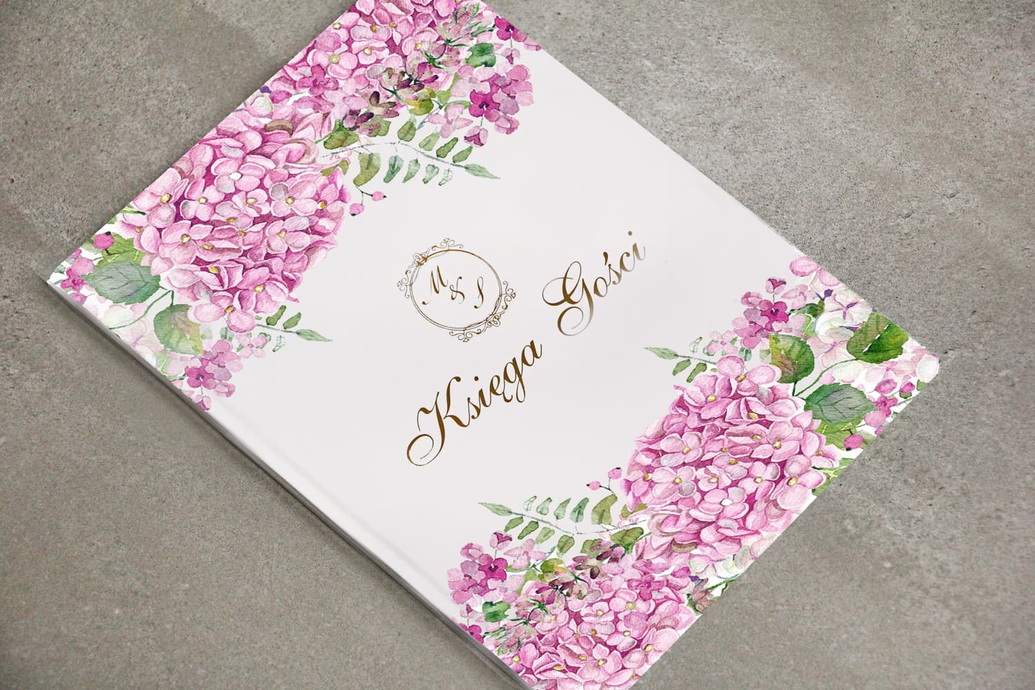 Hydrangea Guest Book with Gold Foiling | Elegant Personalized Wedding Guest Book A4 | Sorento No. 6