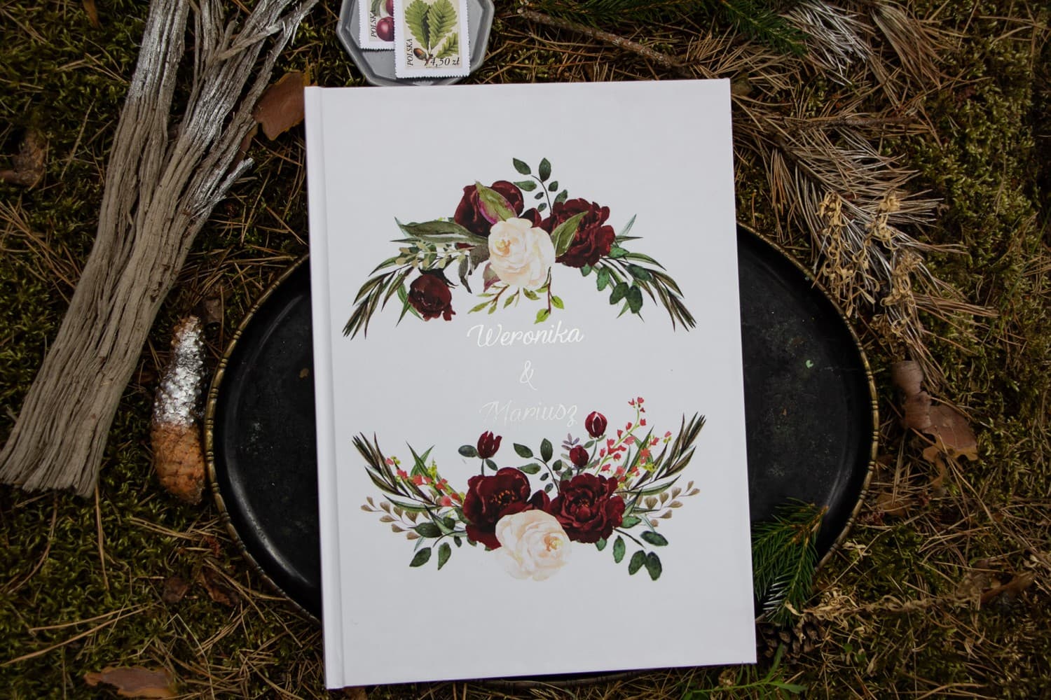 Silver Foil Wedding Guest Book Red Flowers | Personalized A4 Keepsake | Orini No. 3