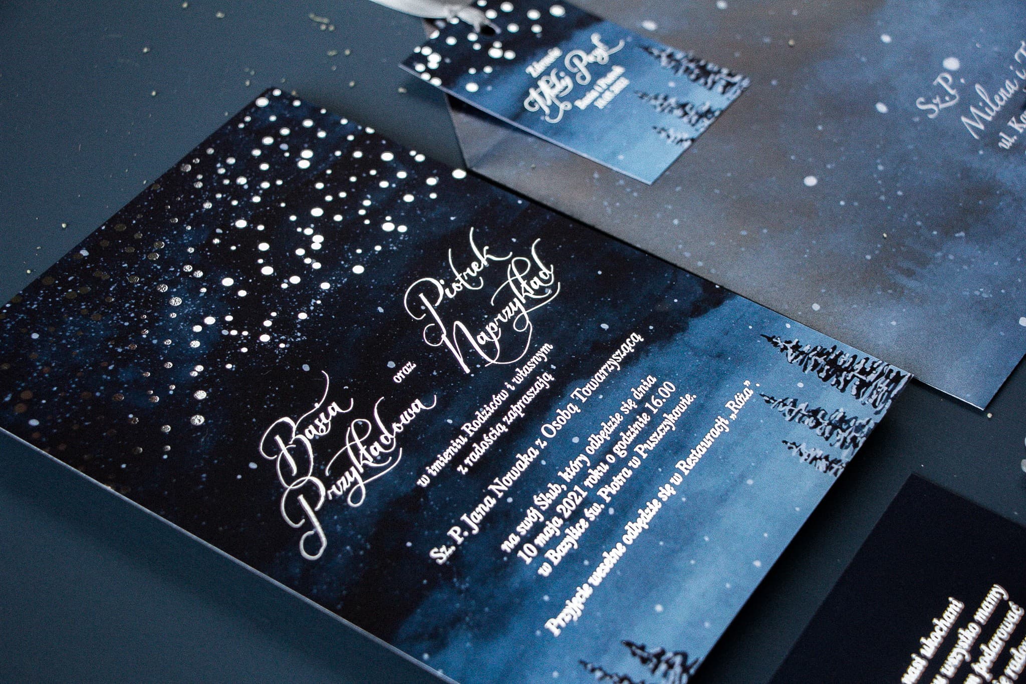 Glamour Wedding Invitation Sample with Silvered Text | Pastel No. 6