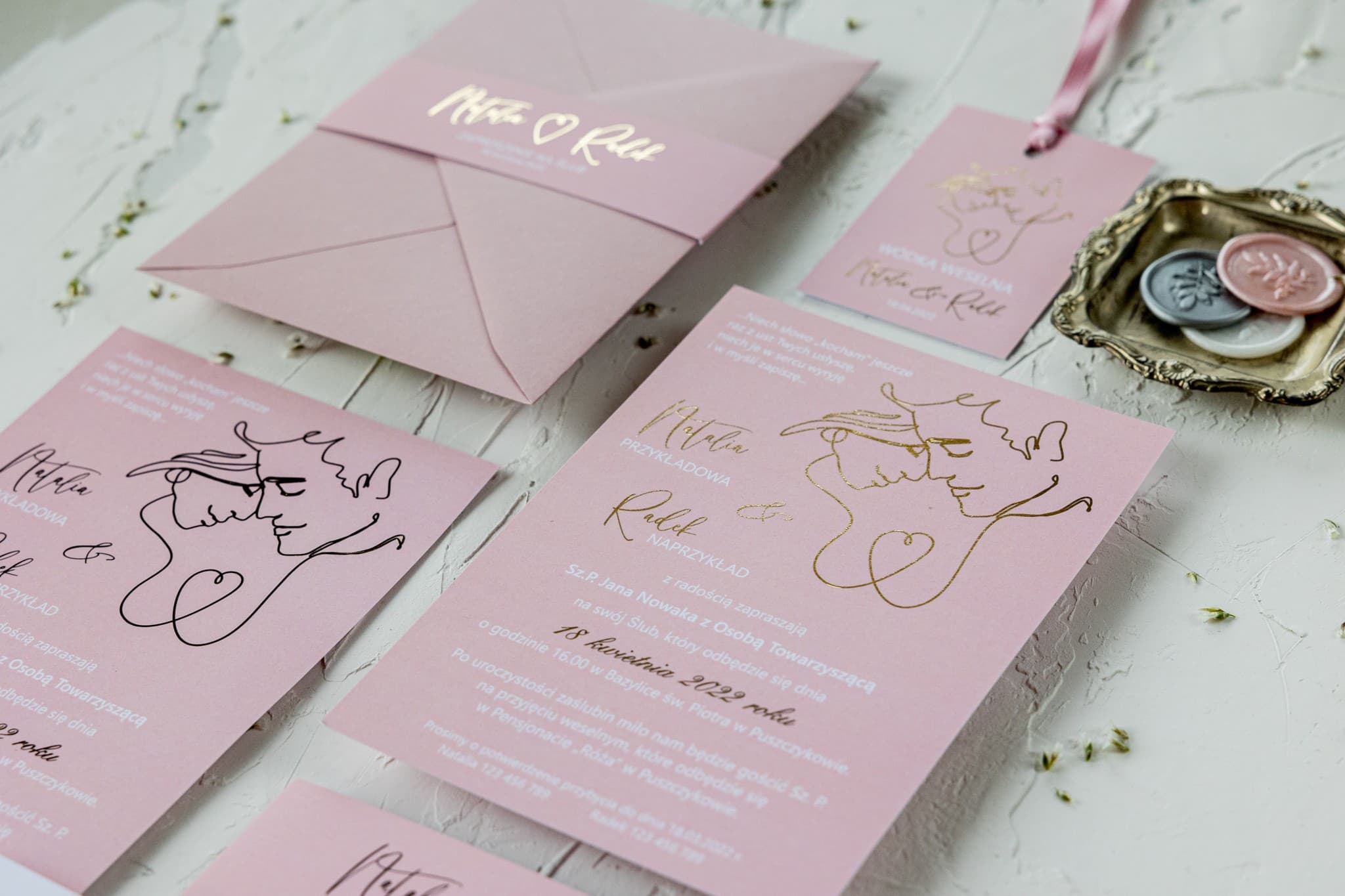 Foiled Blush Pink Wedding Invitation Sample with Elegant Belly Band | Jaspis No. 3