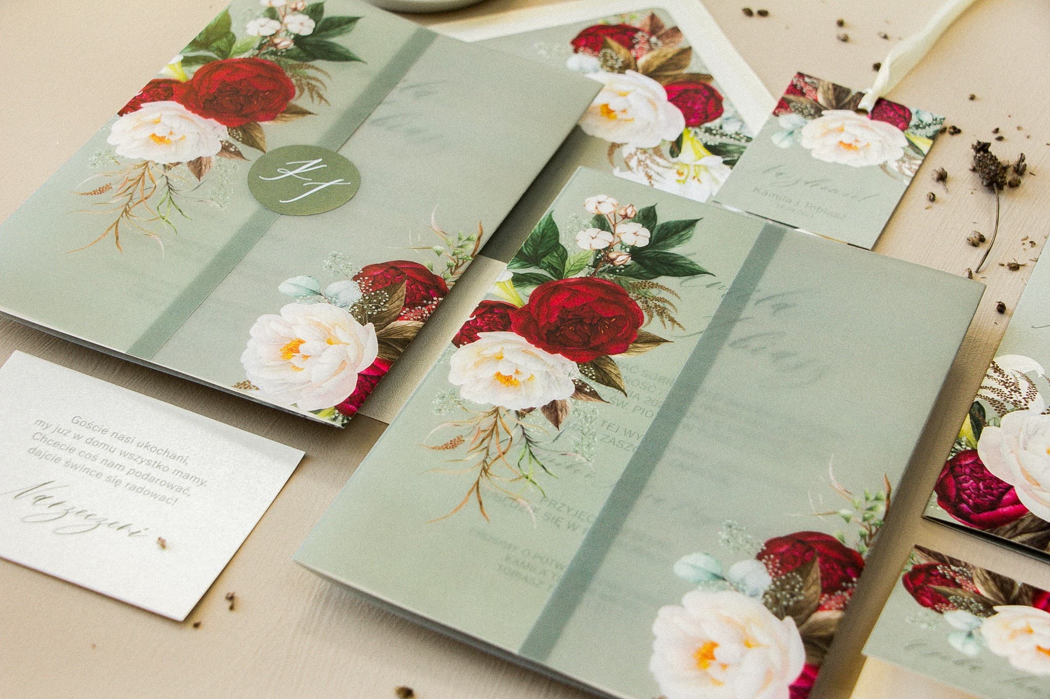 Boho Wedding Invitation Sample with Burgundy Peonies – Opal No. 9