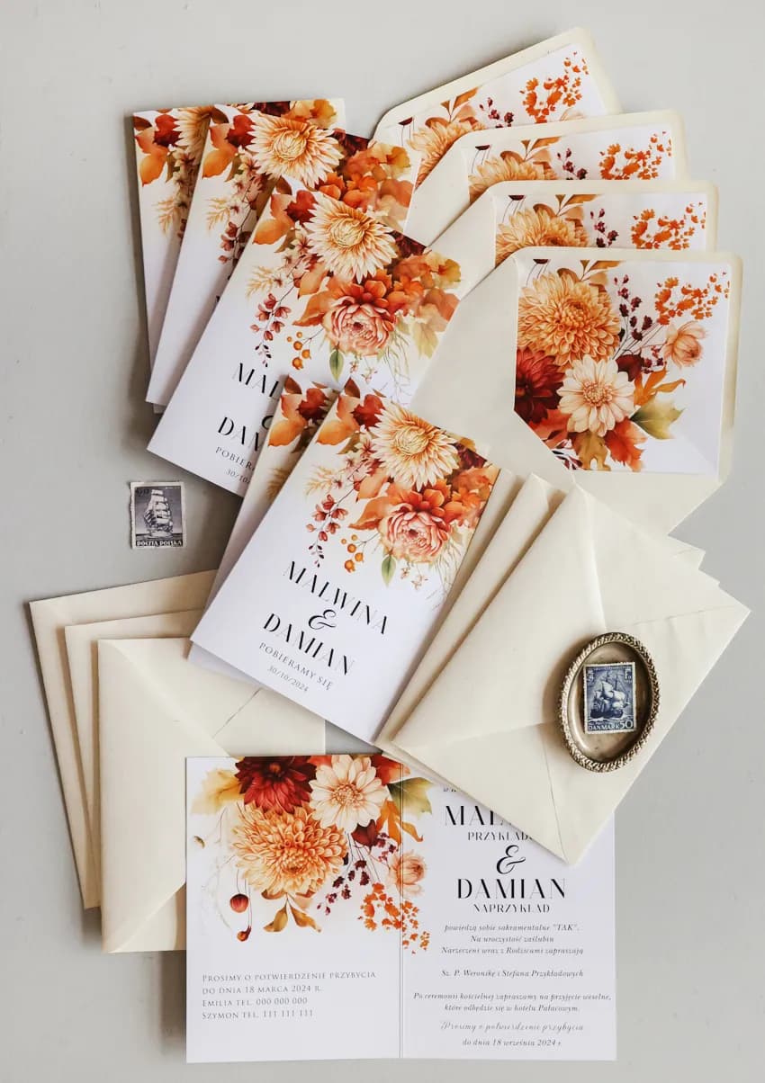 Rustic Wedding Invitations Impresja No. 2 – Autumn Flowers