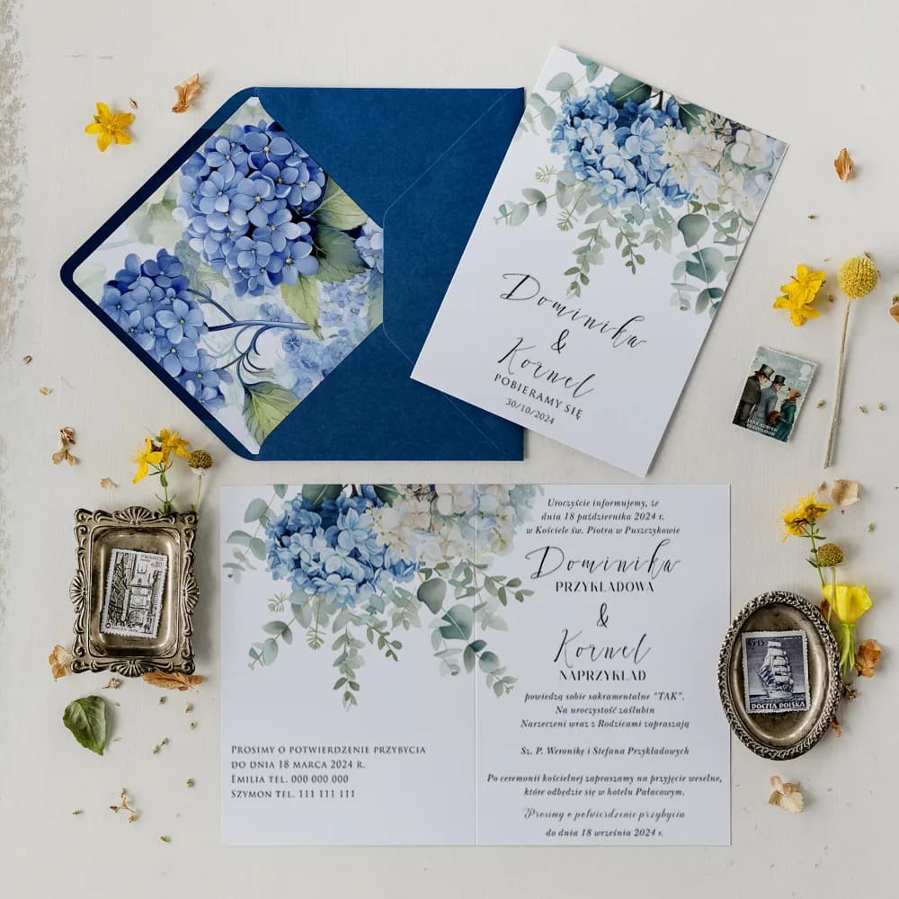 Botanical Wedding Invitation Impresja No. 4 – Blue Hydrangeas