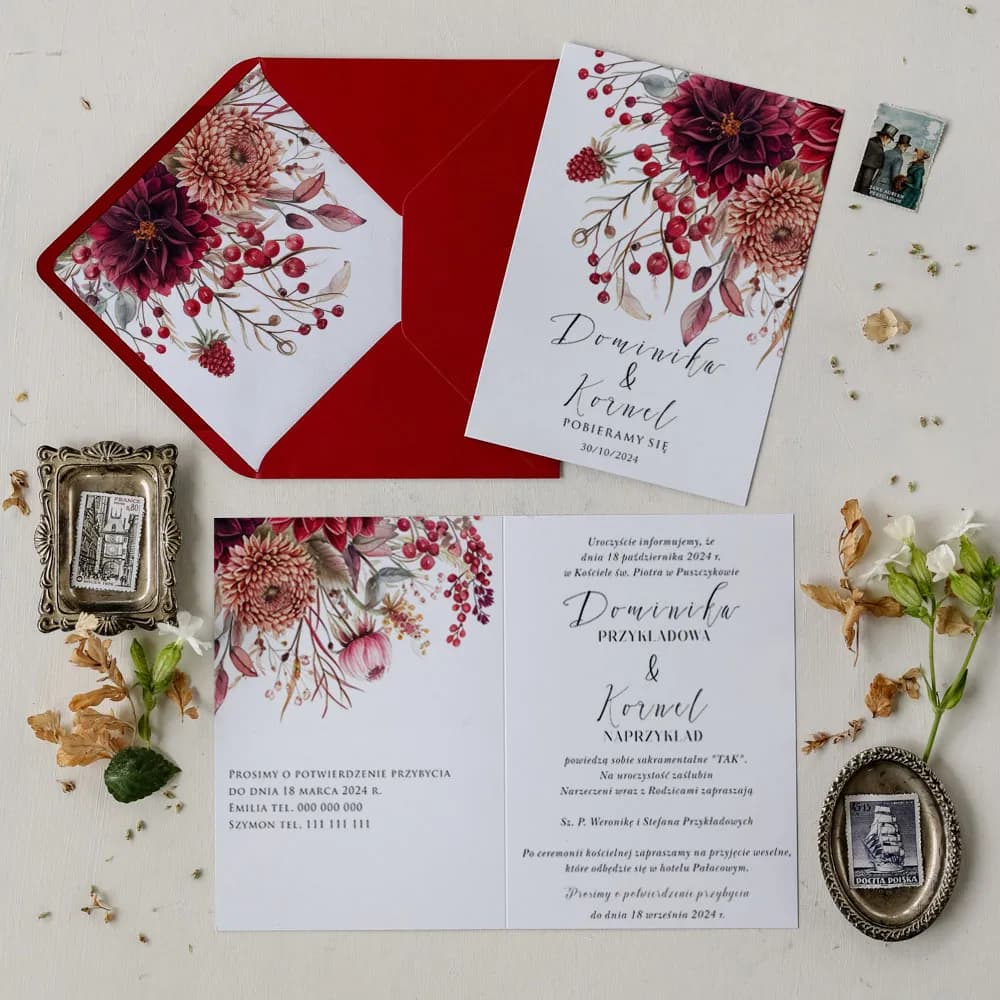 Wedding Invitation Impresja No. 6 – Burgundy Peonies and Berries