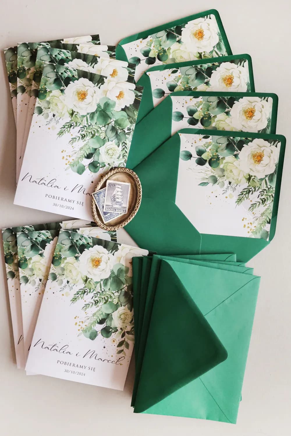 Impresja No. 9 Wedding Invitations – Eucalyptus and White Roses