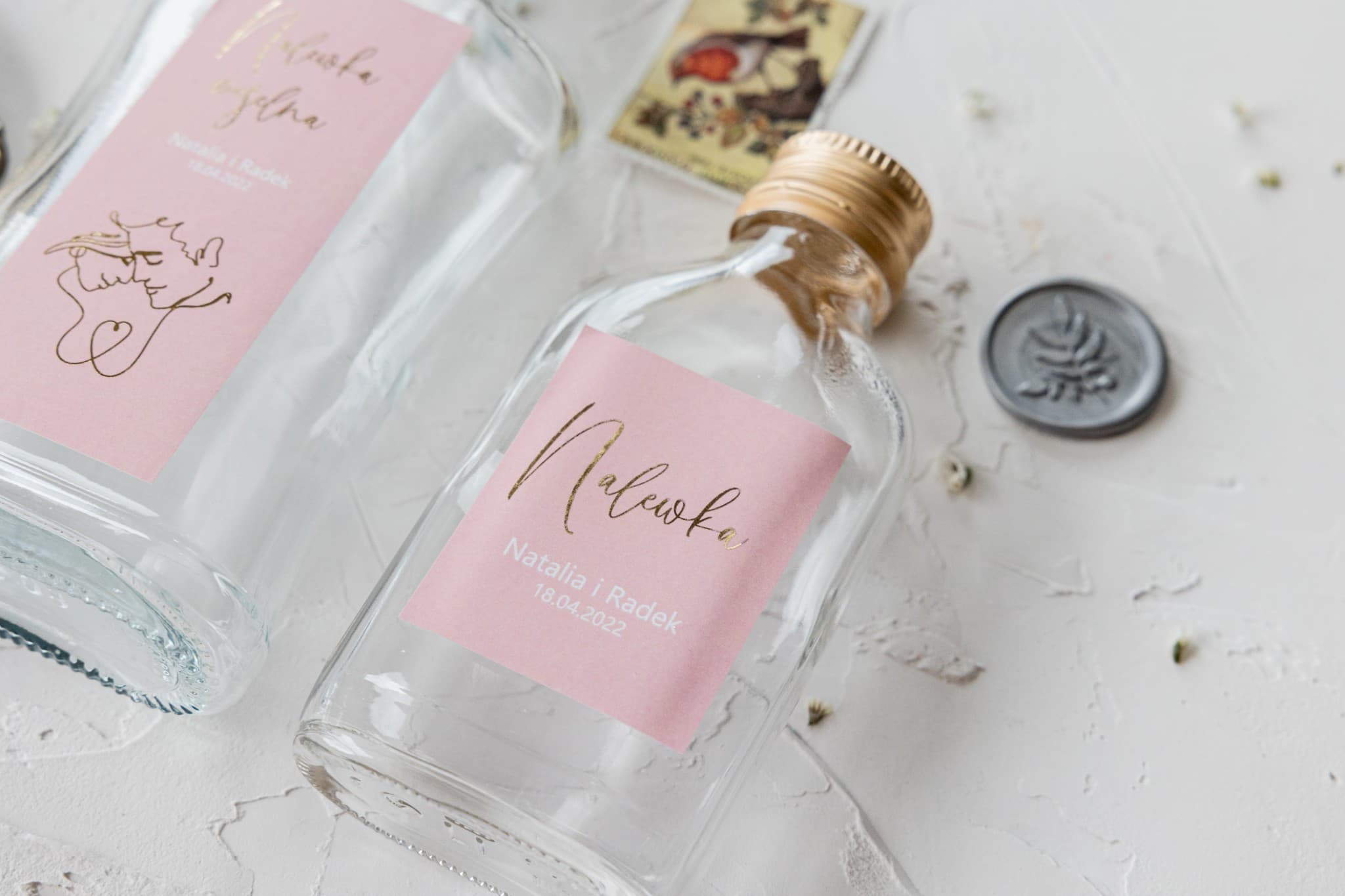 Blush Pink Label Wedding Favour Bottles | Jaspis No. 3