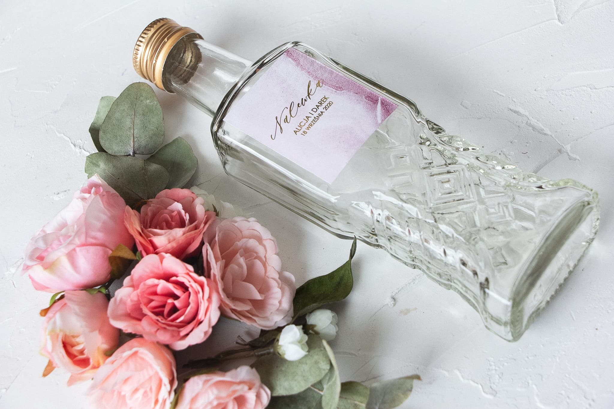 Elegant Pink Gold Marble Wedding Liqueur Bottles | Favours | Marble No. 2