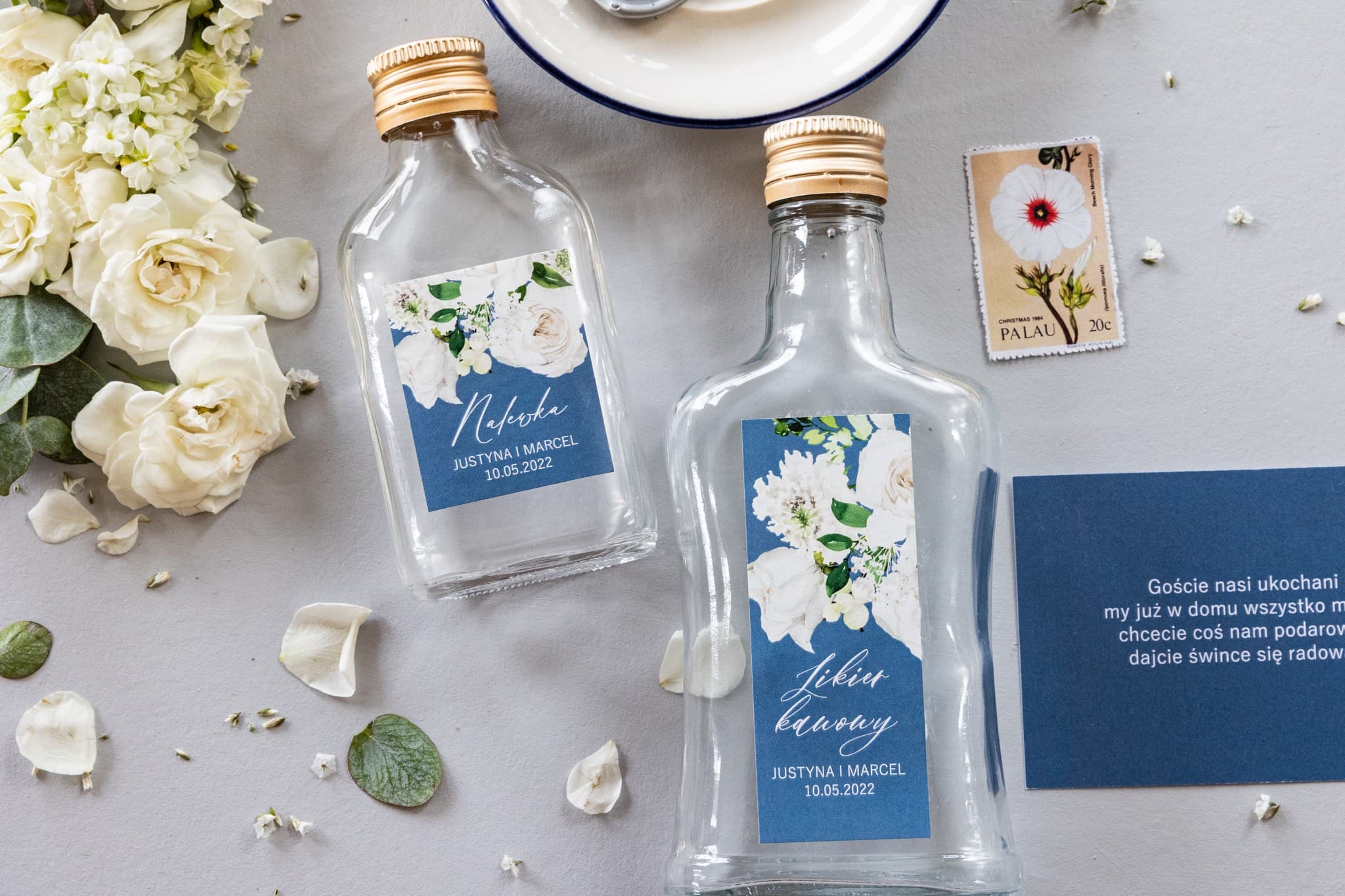 Unique Liqueur Bottles | Elegant Wedding Favours with Floral Motif | Soft No. 5