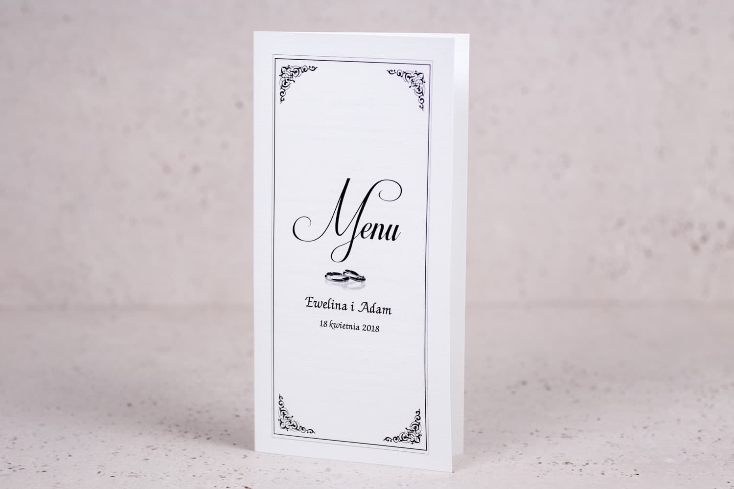 Elegant Folded Wedding Menu with Golden Rings Motif | Classic Wedding Table Menu Cards | Arte No. 1