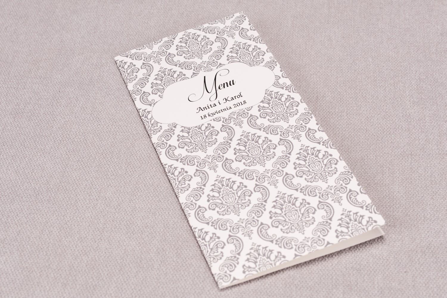 Elegant Folded Wedding Menu Grey Ornaments | Table Menu Card | Madras No. 6
