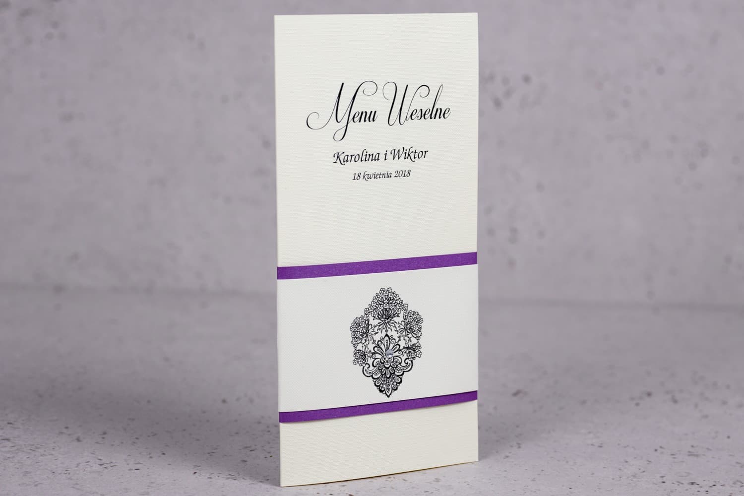 Elegant Purple Wedding Menu with Cubic Zirconia and Belly Band | Glamour Table Menu Card | Moreno Design 4