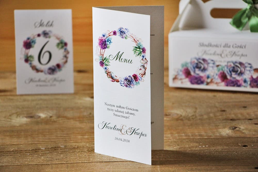 Watercolor Standing Wedding Menu with Succulent Motif, Personalized Menu Cards | Wedding Table Menu | Watercolors No. 1