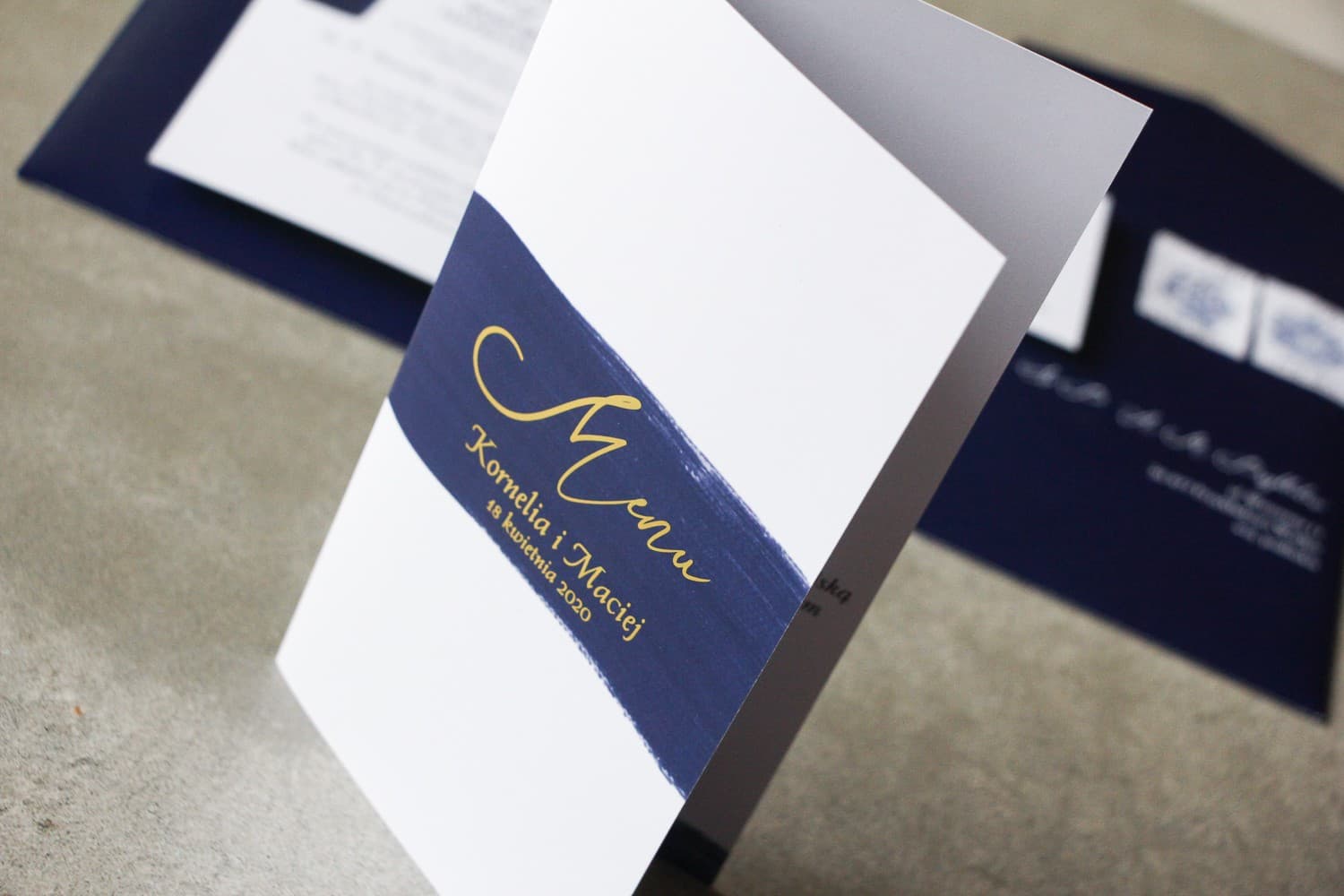Navy Blue Wedding Menu with Gold Lettering | Exclusive Table Decorations | Verte No. 3