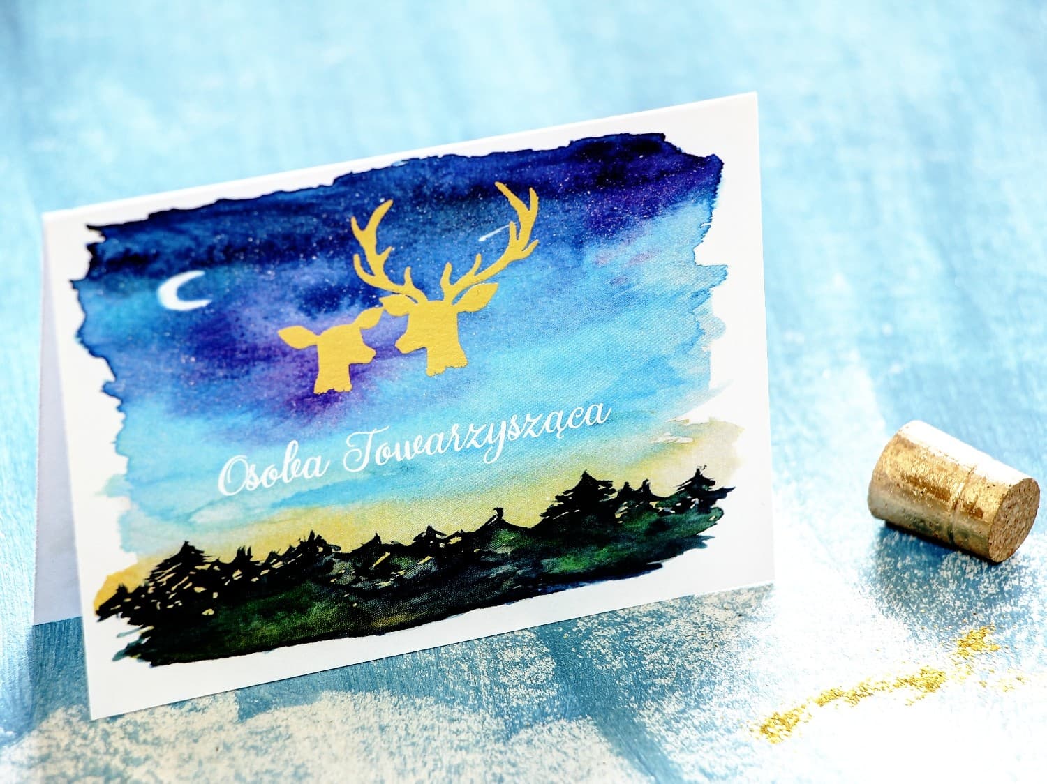 Księżycowa Noc Design 9 Wedding Place Cards – Gold Foiled Deer Motif
