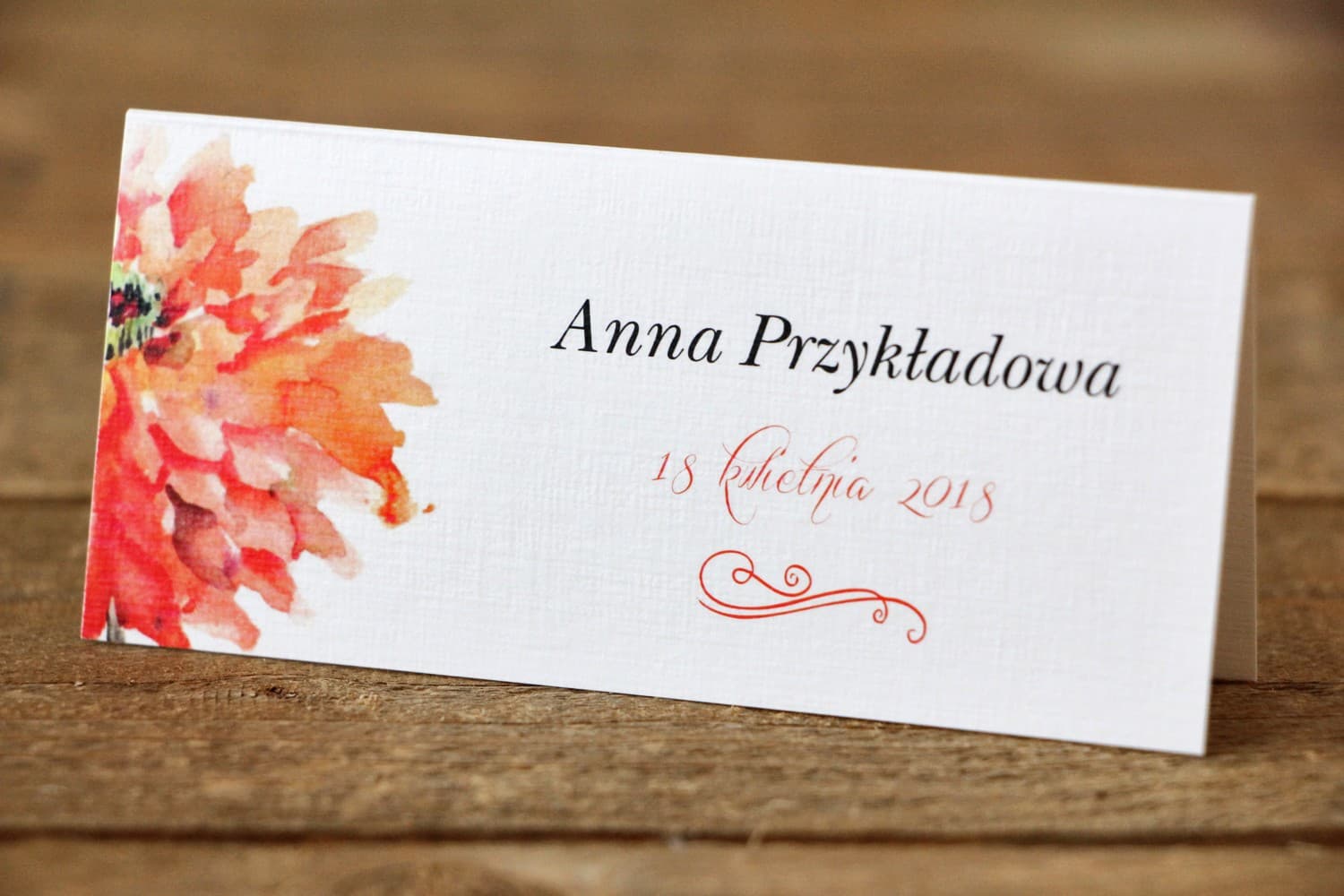 Painted Flowers No. 5 Wedding Place Cards – Orange Gerbera Table Name Cards