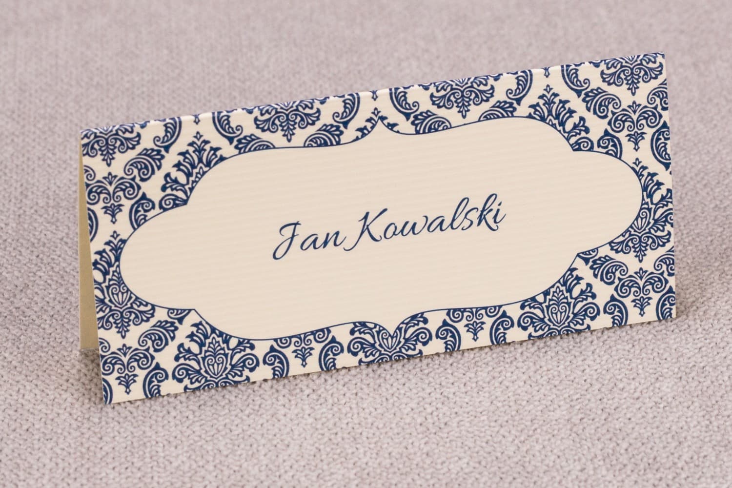 Madras No. 2 Wedding Place Cards – Table Name Cards with Blue Ornaments