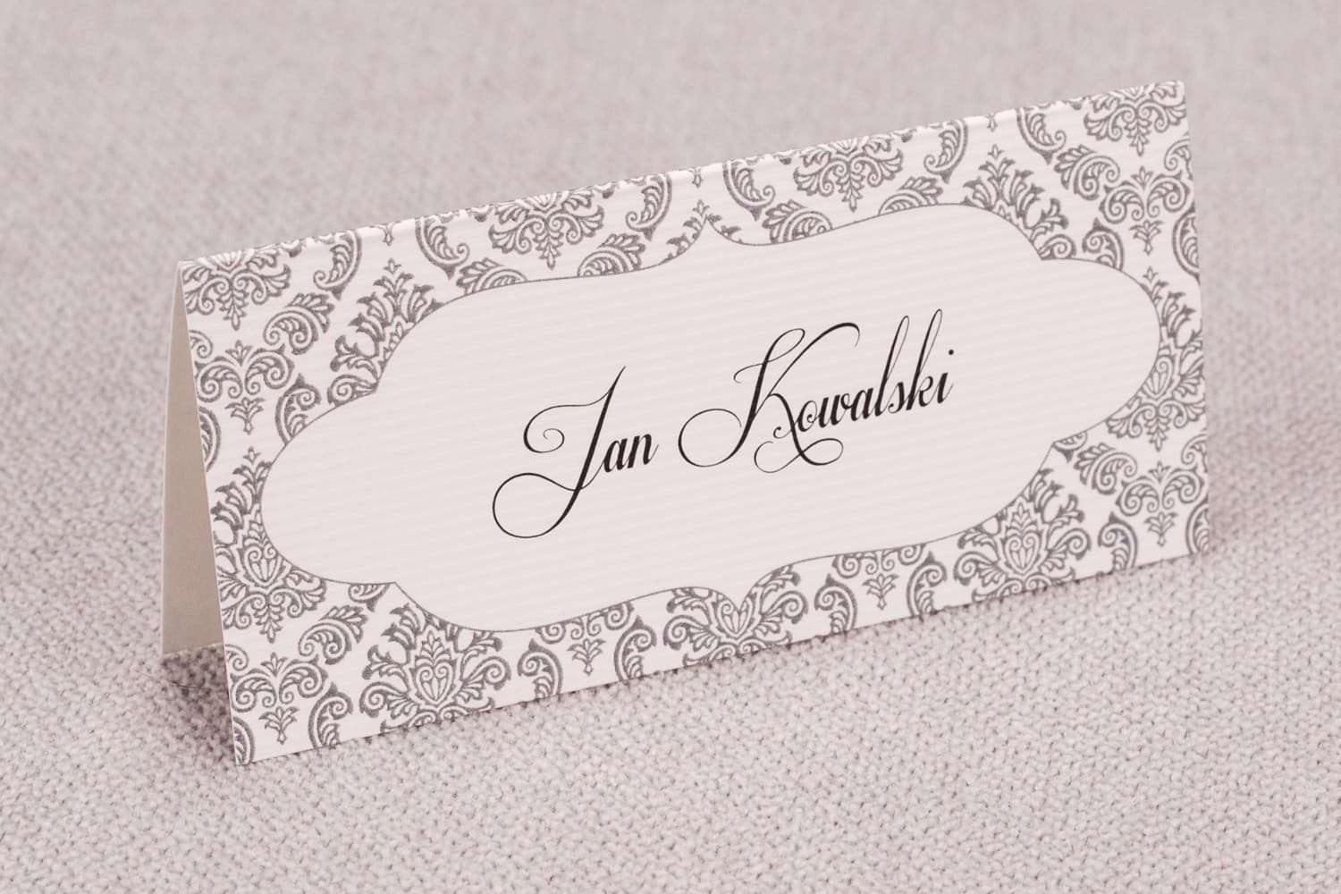 Madras No. 6 Wedding Place Cards – Table Name Cards with Grey Ornament