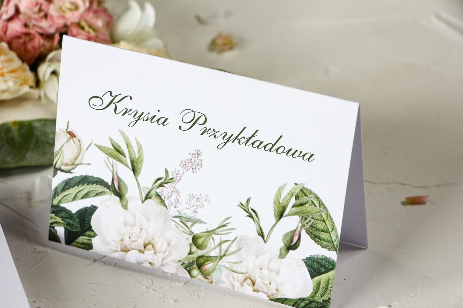 Wenis No. 4 Wedding Place Cards – White Rose Motif