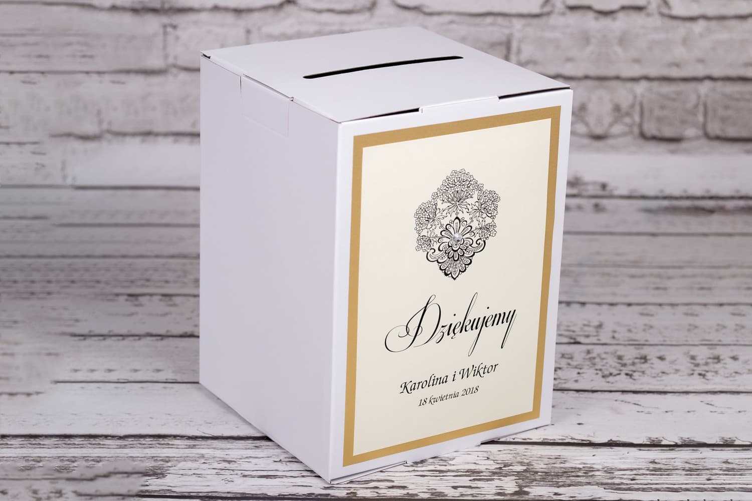 Elegant Wedding Post Box with Gold and Cubic Zirconia | Personalized Card Box | Moreno No. 1