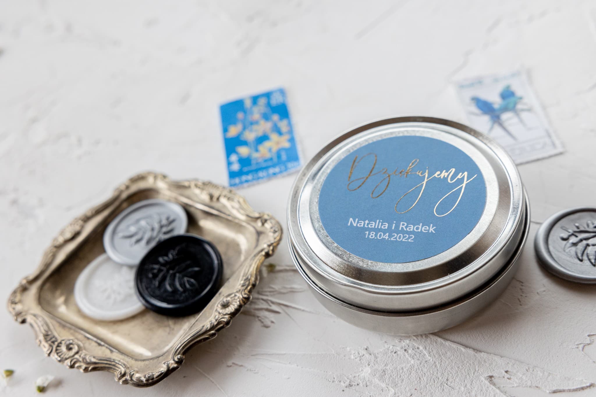 Jaspis No. 4 Scented Candle – Gold Foiled Dusty Blue & Wedding Favour