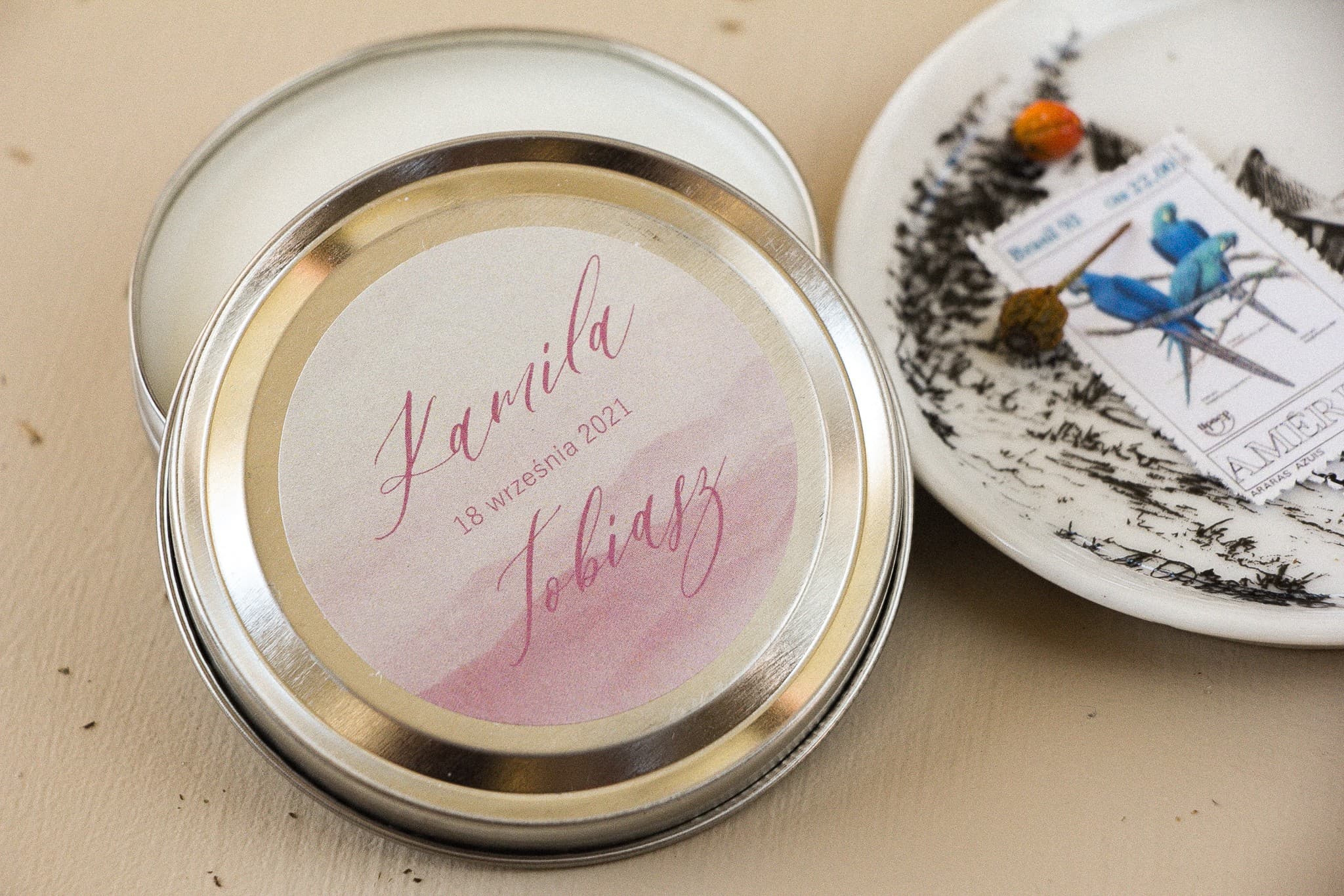 Opal No. 5 Scented Tin Candle – Pink Watercolour Wedding Favours